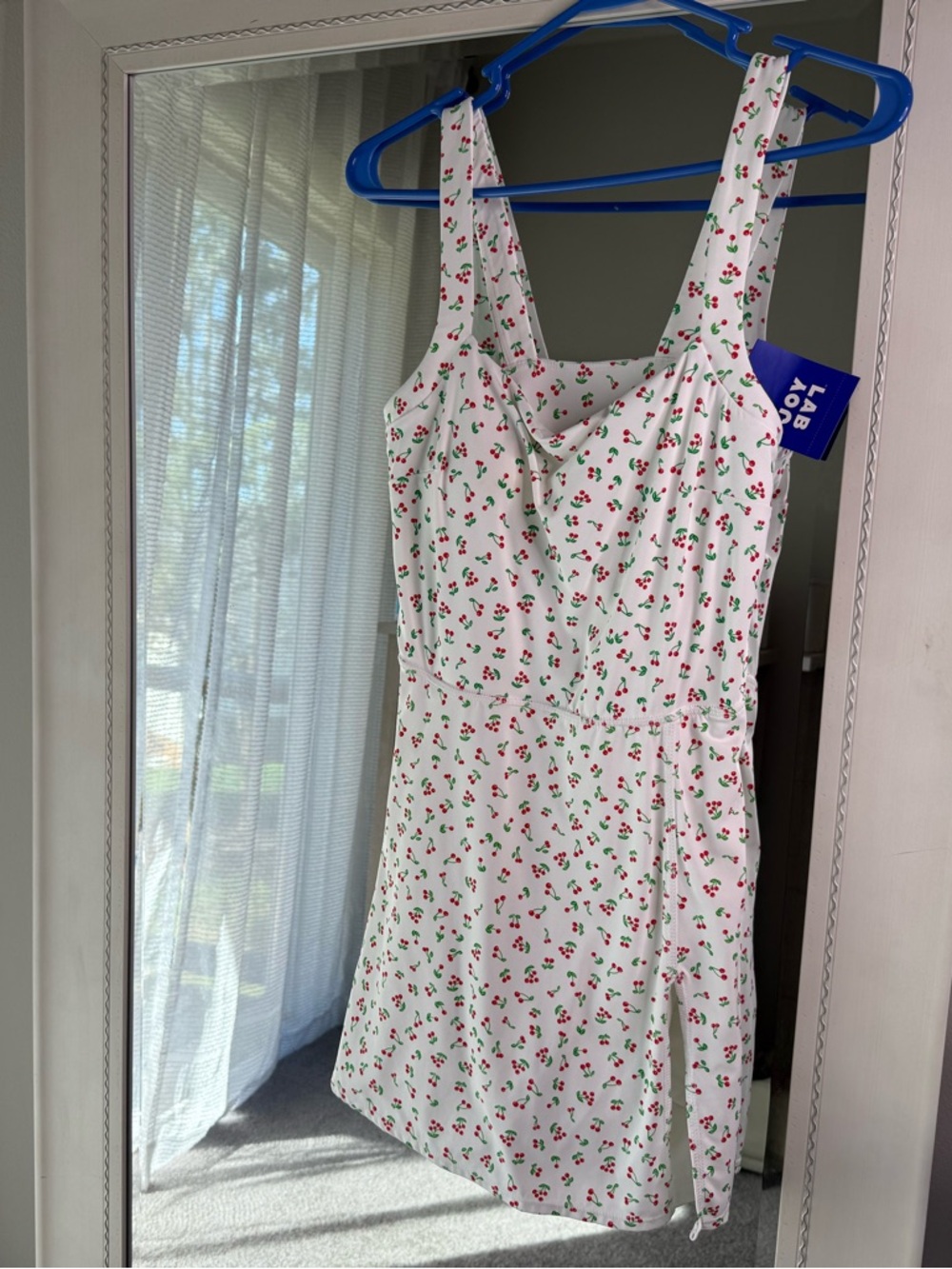 Women's Knit Square Neck Slit Active Dress Built in Shorts JoyLab Cherry Print M